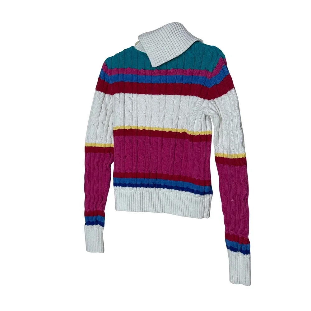 Ralph Lauren Kids Multi Color Striped Cable Knit Turtleneck Sweater Size M 8/10